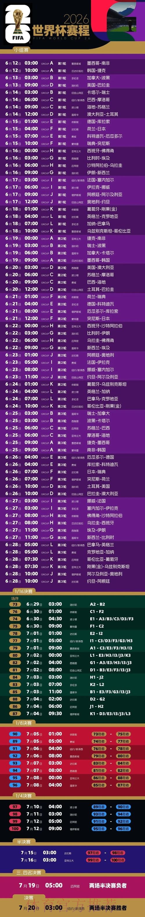 2026世界杯比赛时间今日高清直播免费观看